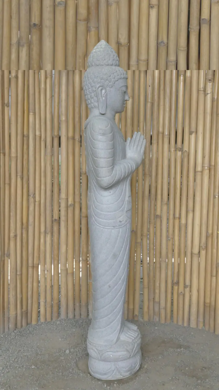  Product image 7 of the product “Standing Buddha made of Riverstone, position Namaskara , H. 185cm. There is a stone eye on the right thight. ”